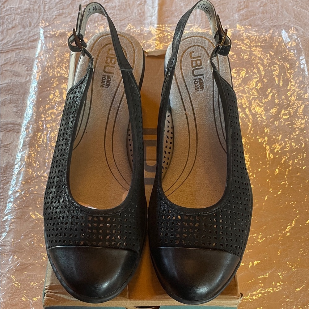 JBU MARA Black Perforated Slingback Capped Toe NWOT Sz 11 M in box.